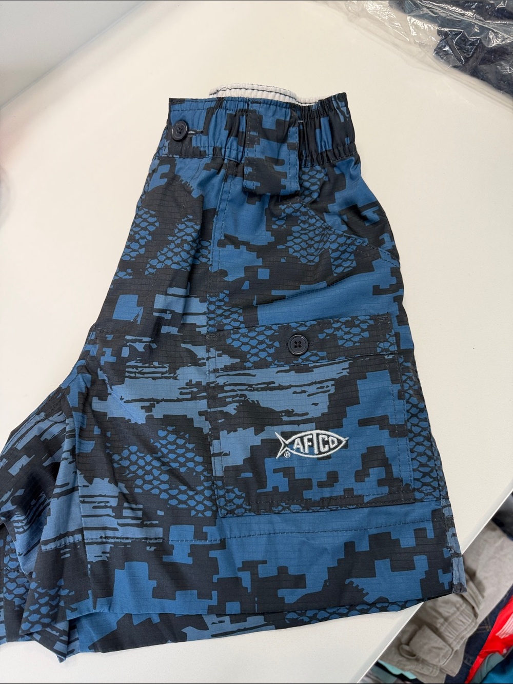 AFTCO Blue & Black Digital Camo Kids' Swim Shorts